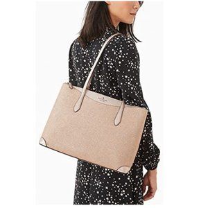 Kate Spade Shimmy Lola Greta Joeley Rose Gold Glitter Large Shoulder Tote